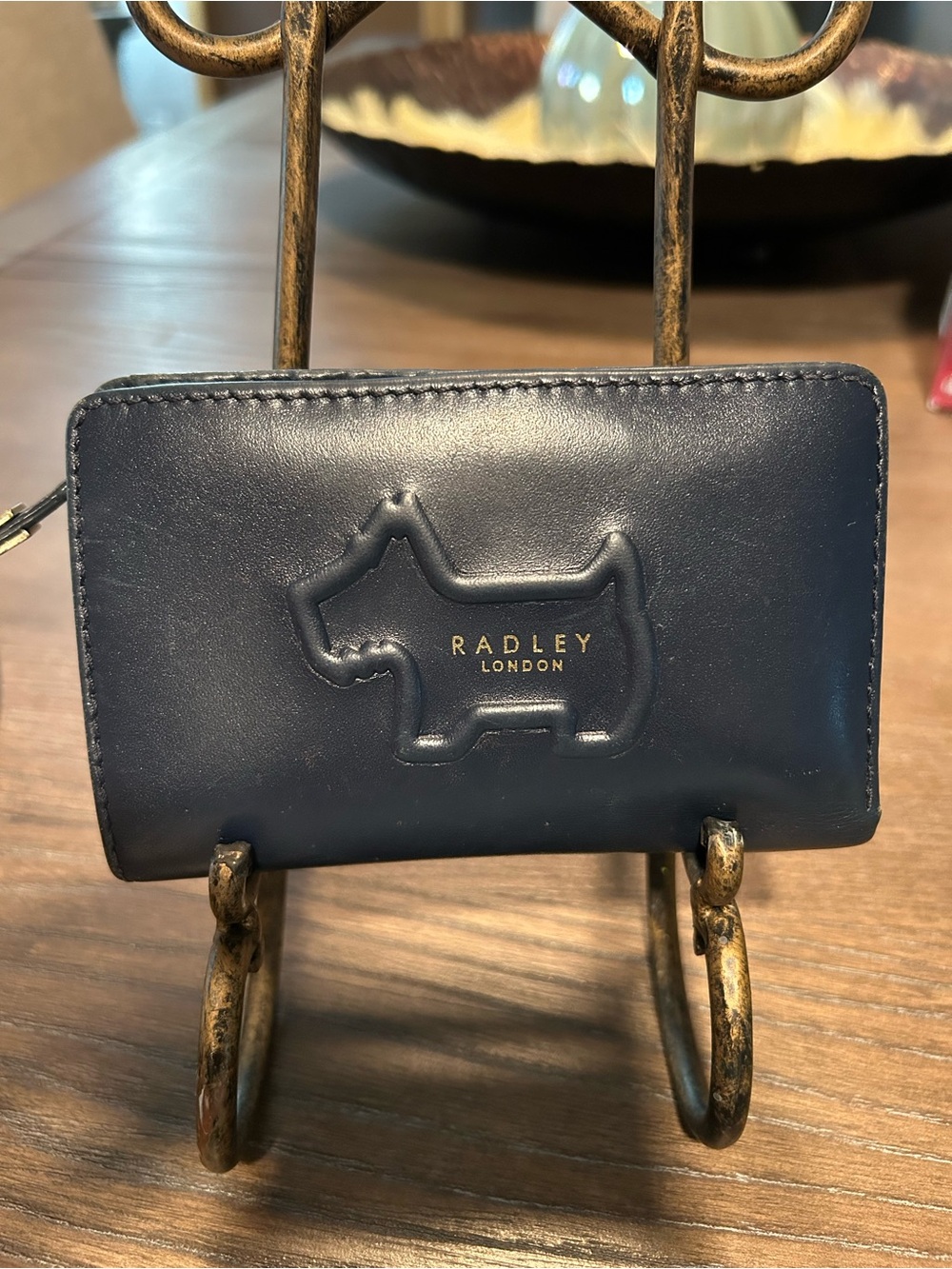 Radley London Shadow Medium Leather Bifold Wallet Debossed Scottie Dog Navy Blue